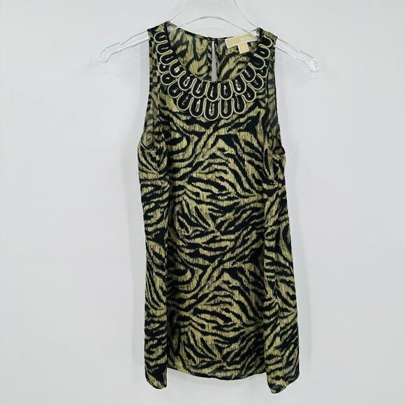 MK Michael Kors Size Small Green & Black Sleeveless Animal Print Blouse Top - Picture 1 of 7